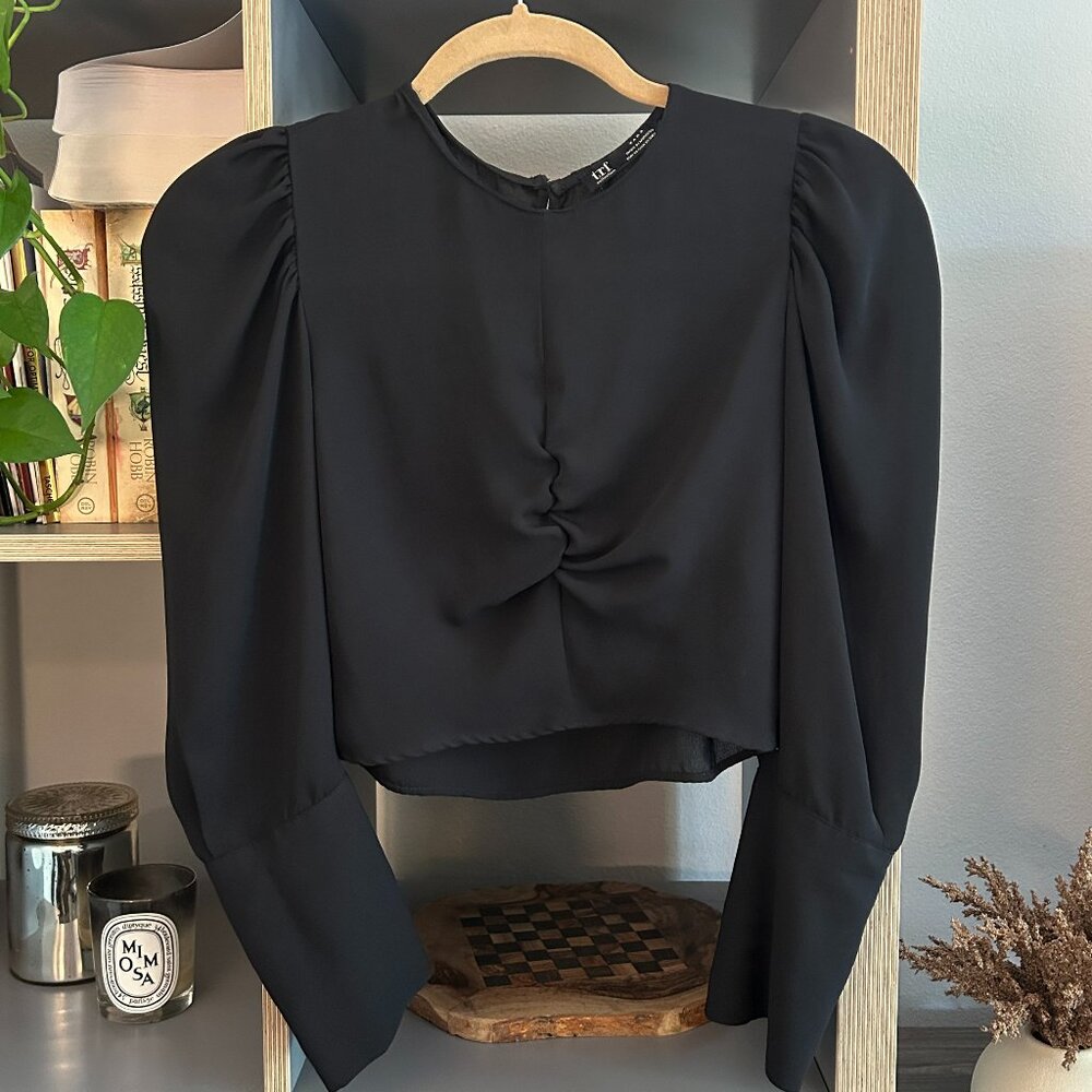 Zara Sheer Black Crop Top Center Gathering - XS